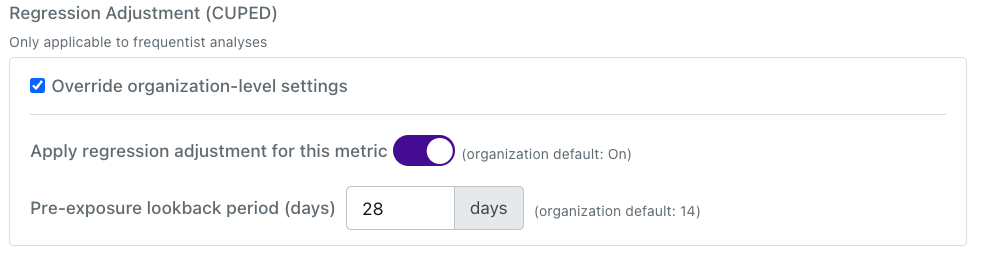 Metric-level CUPED Setting