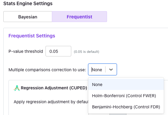 Org-level Multiple Testing Correction Settings