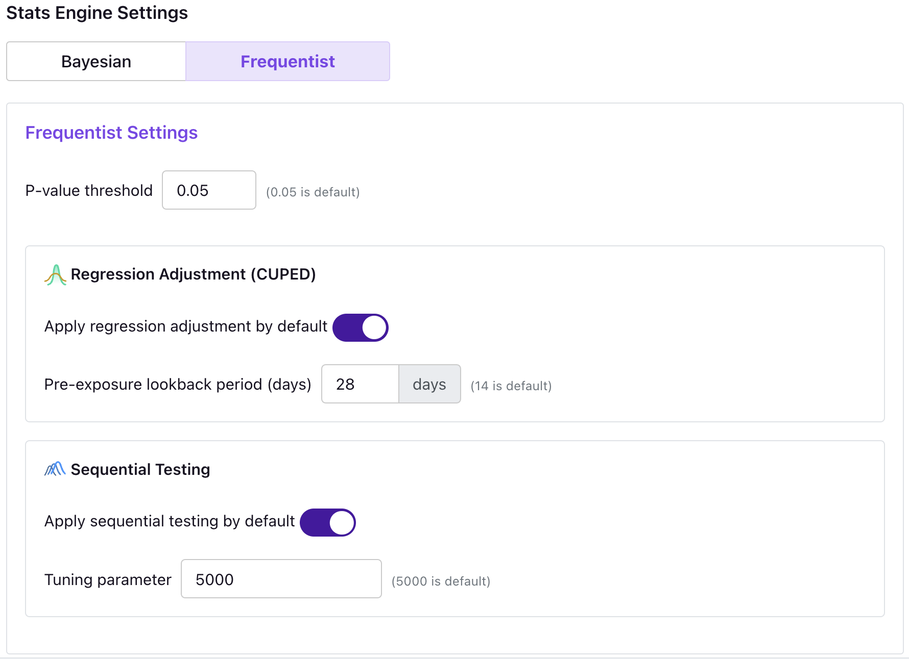 Sequential Statistics Organization Settings